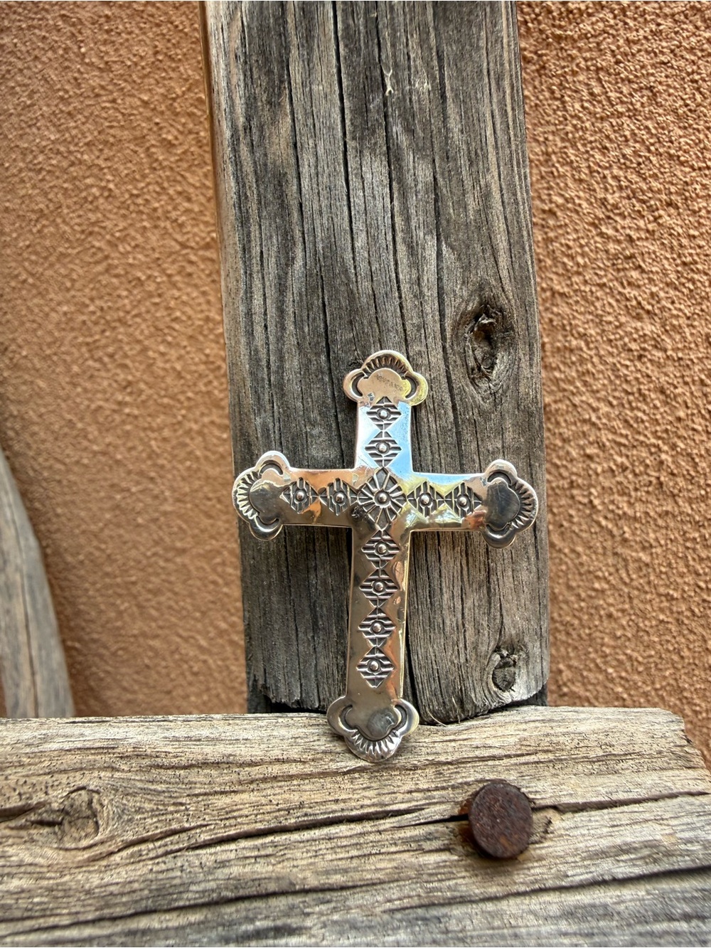 Ornate Silver Cross Brooch - Elegant Western Style
